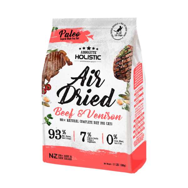 Absolute Holistic Air Dried Food Beef & Venison For Cats 巔峰鮮食肉片-放牧牛+放牧鹿+ 綠貽貝+牛磺酸 500g